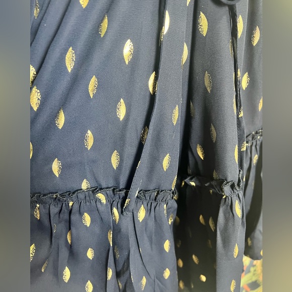Navy blue dress with gold leaf pattern - Picture 3 of 6